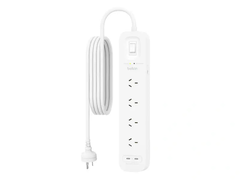 Belkin SRB005AU2M SurgePro 4-Outlet Surge Protector with Dual USB-C 30W Charging - Power Strip for Home Office, Gaming & Travel Electronics Protection