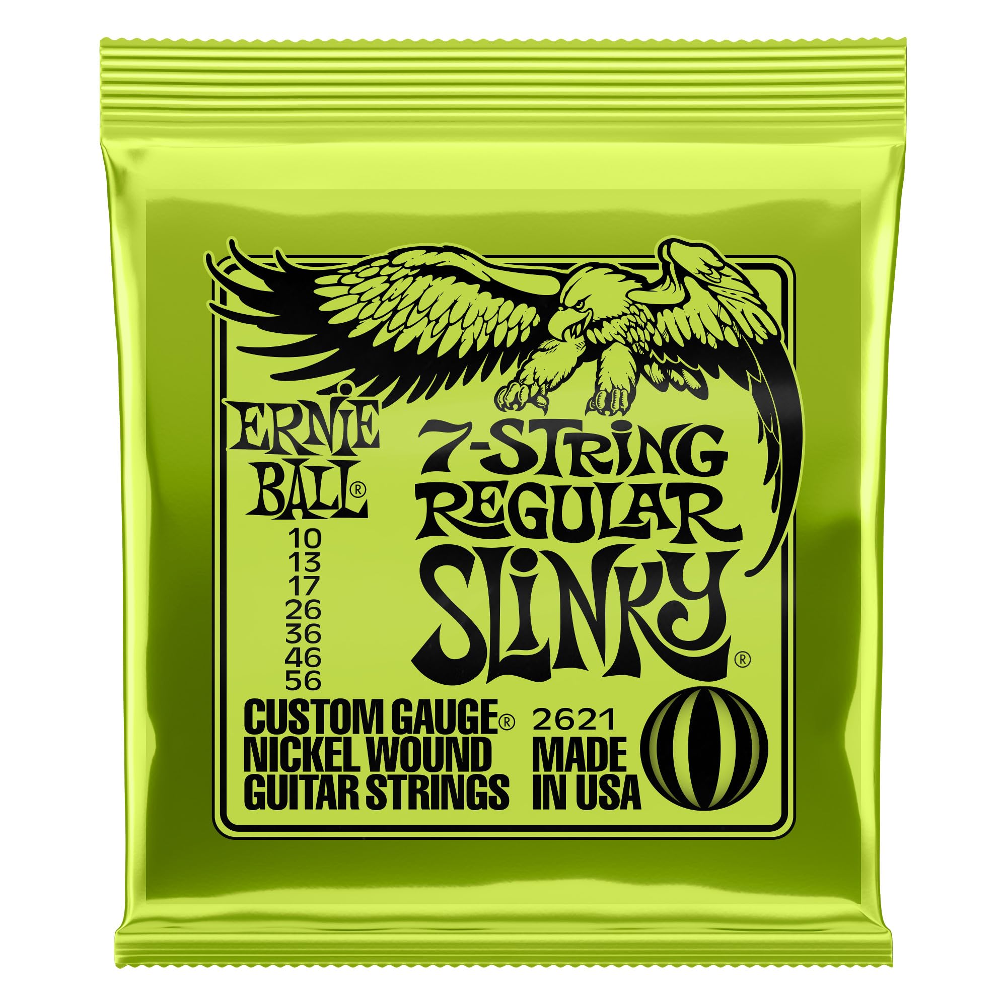 Ernie Ball 7-String Regular Slinky Nickel Wound Electric Guitar Strings, 10-56 Gauge (P02621) - Perfect for Rock, Metal & Extended Range Playing