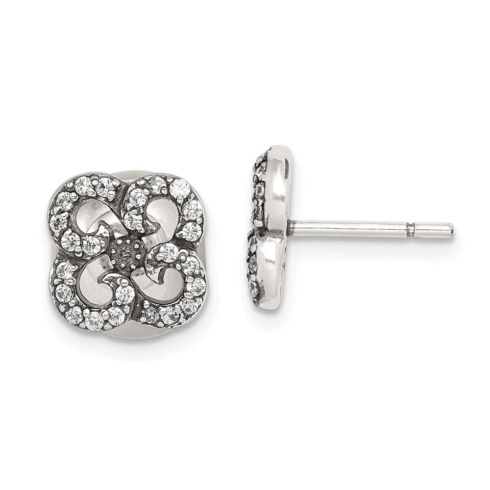 Antique Sterling Silver CZ Flower Stud Earrings for Women - Front & Back Post Design - Perfect for Weddings, Parties & Everyday Wear