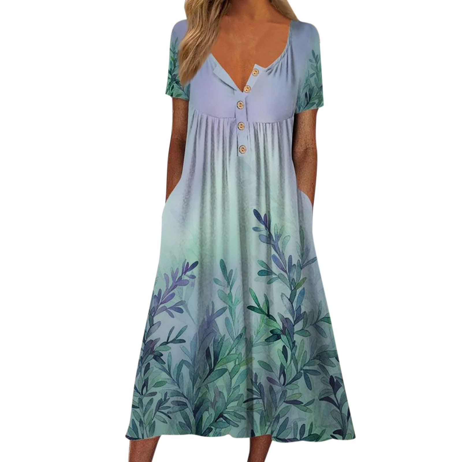 YOYORI Women's Floral Print Short Sleeve Button Down Dress with Tie Waist and Pockets - Perfect for Summer Outfits, Office Wear & Casual Occasions
