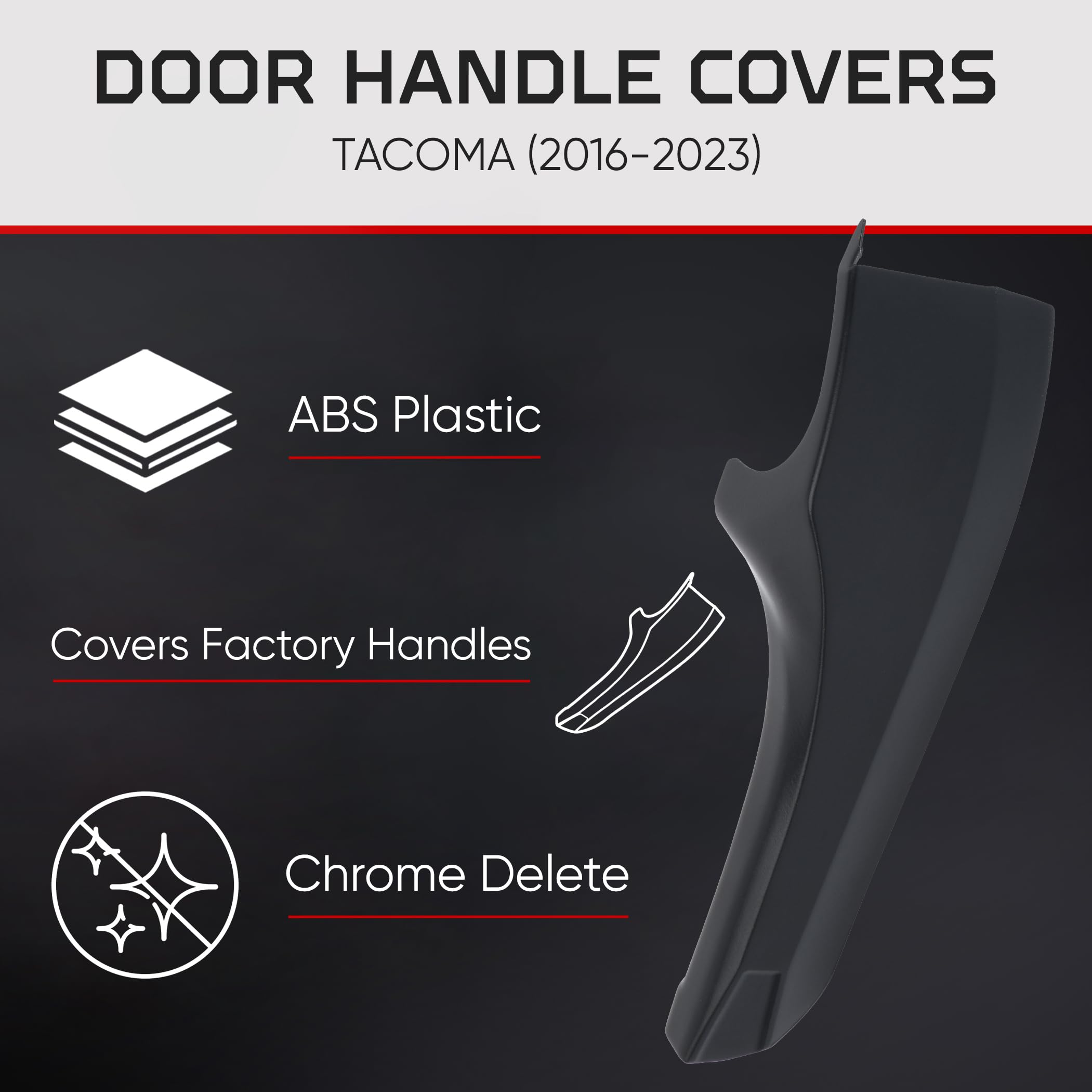 AJT DESIGN Black ABS Plastic Car Door Handle Cover Compatible with Toyota Tacoma 2016-2023 | Chrome Delete Interior Trim | Pack of 4 (Front & Rear) | Made in USA | Upgrade Your Tacoma's Interior Style & Protection