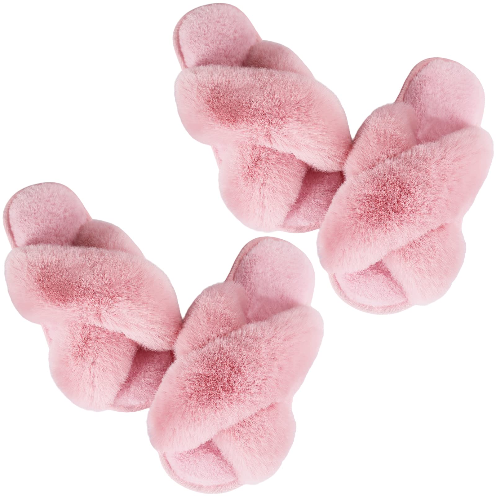 Ankis Women's Fuzzy Fluffy Slippers - 2-Pair Cozy Soft Comfy House Slippers with Cross Band & Open Toe, Non-Slip Indoor/Outdoor Warm Slippers for Relaxation - Perfect for Lounging, Spa Days, and Cold Weather Comfort