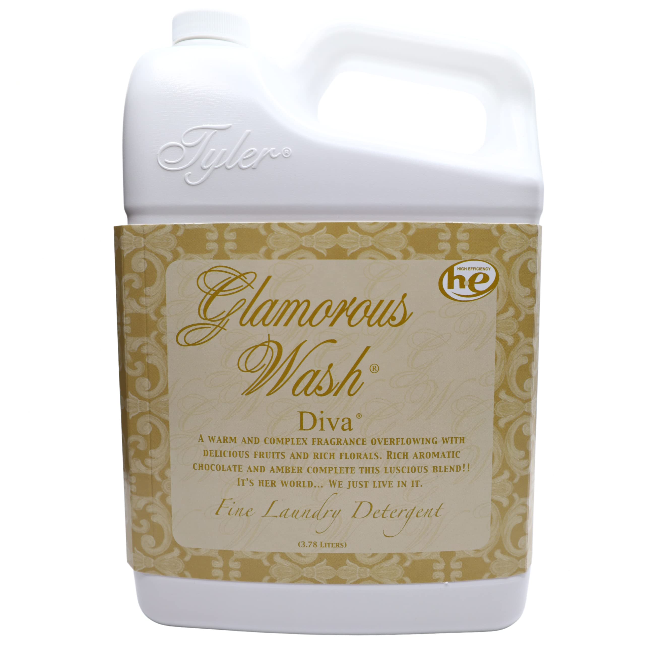 Tyler Candle Company Glamorous Wash Diva Premium Liquid Laundry Detergent - Gentle on Clothes for Hand & Machine Washing - 3.78L (1 Gallon) - Perfect for Delicates, Everyday Laundry & Luxury Fabric Care