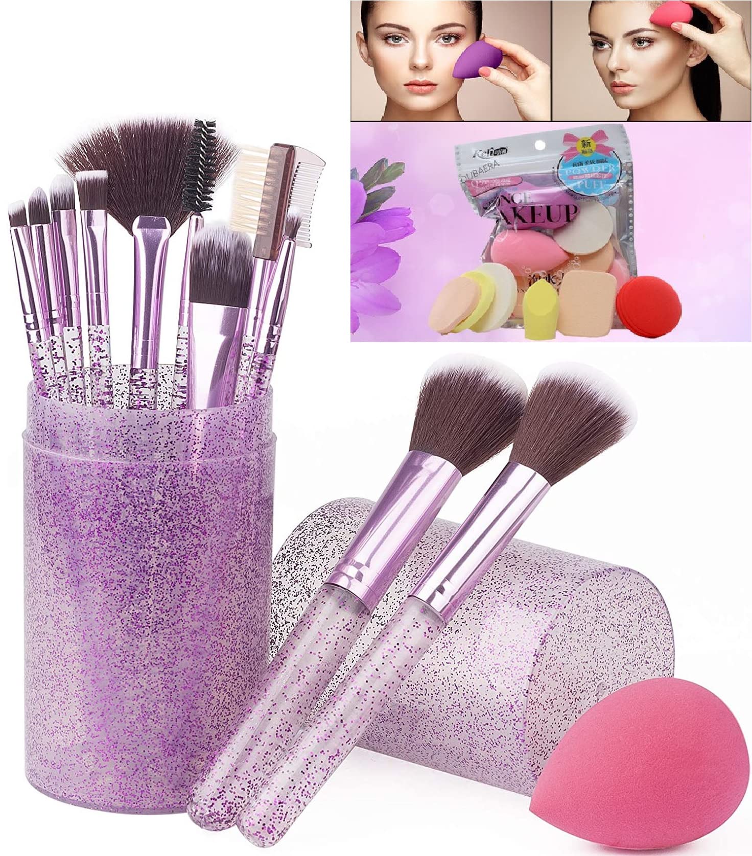 12-Piece Professional Facejewel Makeup Brush Set with 6-in-1 Sponge & Stylish Case - Synthetic Foundation & Blending Brushes with Sparkle Handle for Flawless Makeup Application (Perfect for Travel, Bridal & Everyday Beauty Routine)