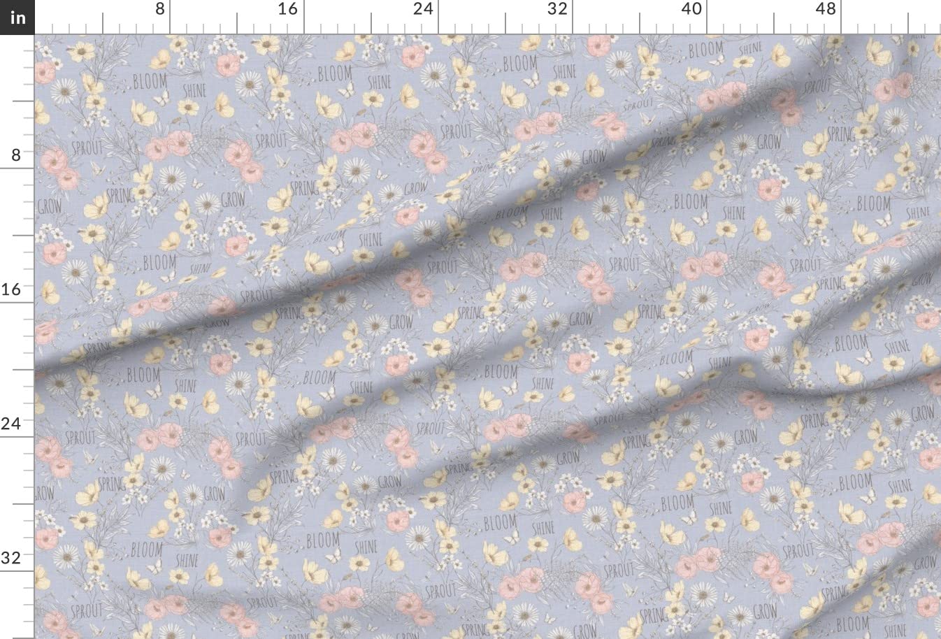 Spring Botanical Blue Floral Easter Daisy Printed Satin Fabric - Fat Quarter for Sewing, Lining, Apparel, Fashion, Blankets & Home Decor | Perfect for Easter Crafts, DIY Projects & Spring Home Decor