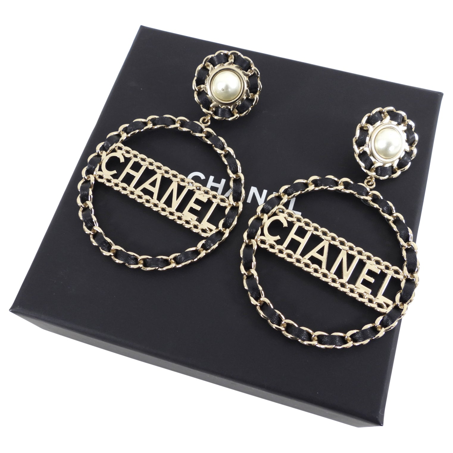 Chanel 2018 XL Braided Logo Runway Earrings - Luxury Fashion Jewelry for Women, Perfect for Parties, Weddings & Special Occasions