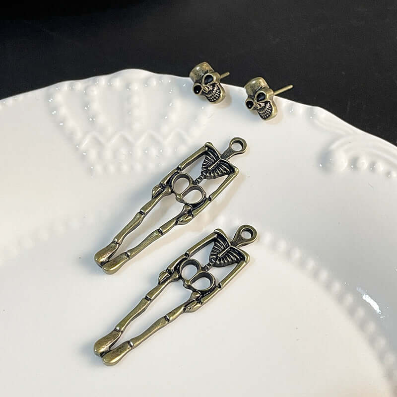 3 Ways Skull Skeleton Ear Jacket Earrings Stud | YM5089 - Gothic Punk Jewelry for Women, Men - Perfect for Halloween, Concerts & Alternative Fashion