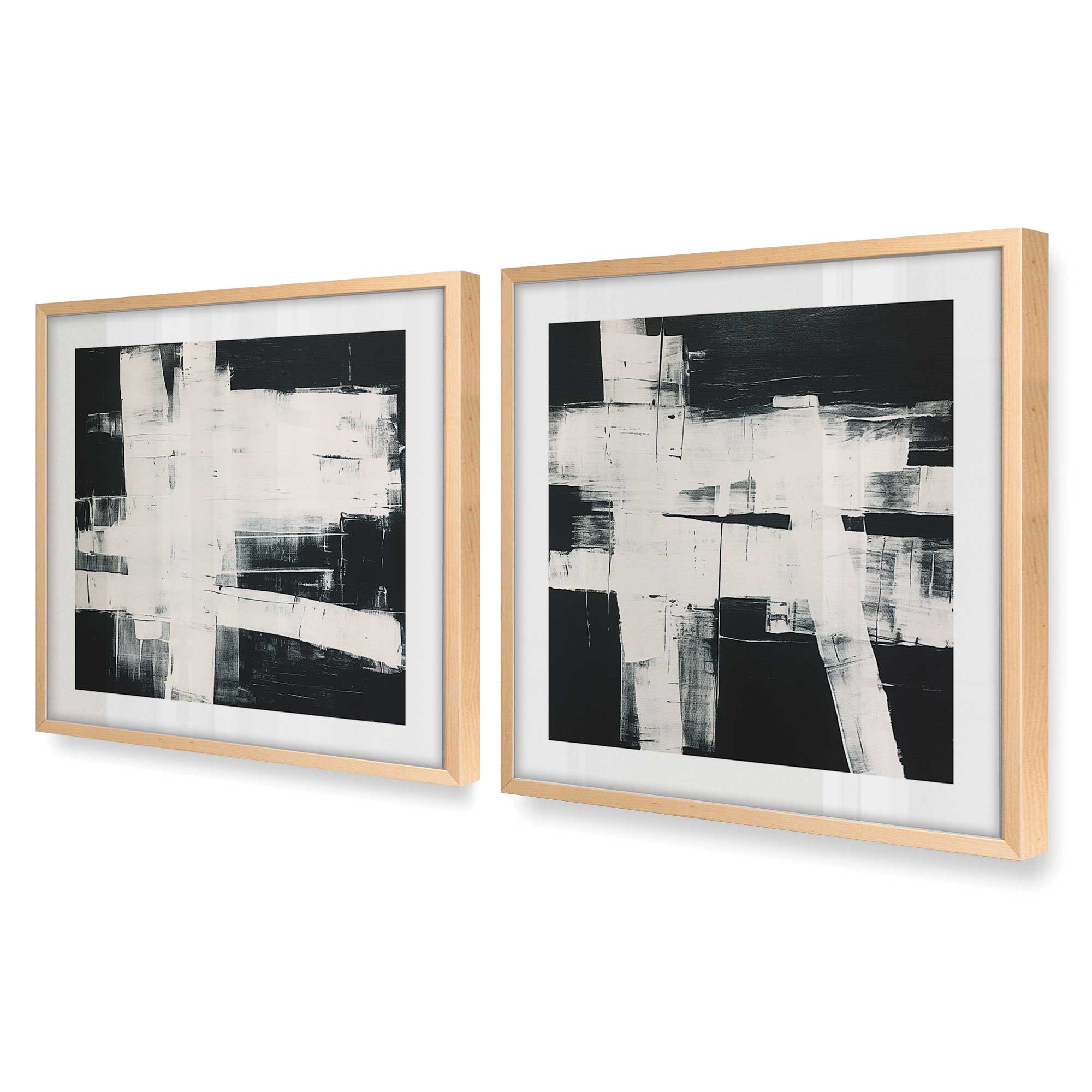 Eclipsed Onyx Tangle - Set of 2 Premium Art Prints for Wall Decor | Modern Abstract Black & White Artwork for Living Room, Bedroom & Office