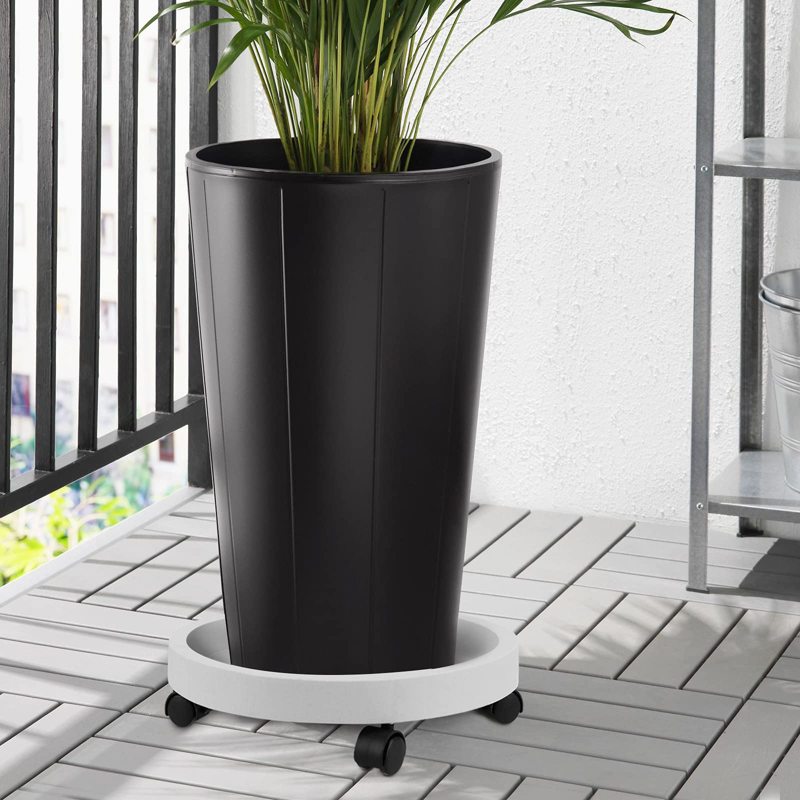 2 Pack 12 Inch Plant Pot Tray with Wheels - 30cm Light Grey Rolling Caddy for Indoor Outdoor Planters | Mobile Plant Base for Easy Moving | Perfect for Home Garden, Patio, and Balcony Decor