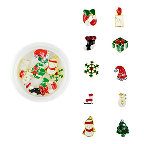 Licogel Christmas Nail Decorations - 10PCS DIY 3D Glitter Metal Reindeer Rhinestones for Nail Art | Holiday Party Manicure & Festive Nail Design Accessories
