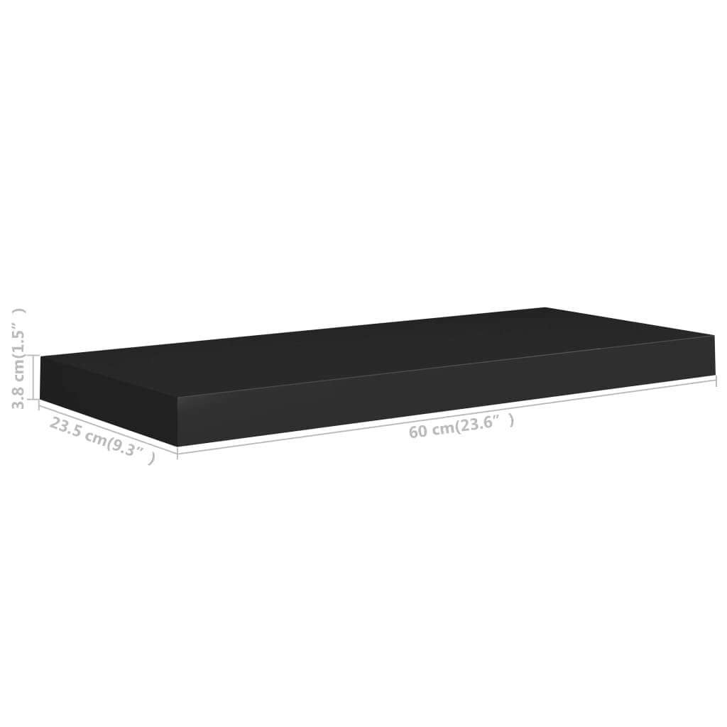 Modern Floating Wall Shelf Set - Black MDF Wall Mounted Display & Storage Shelves (23.6