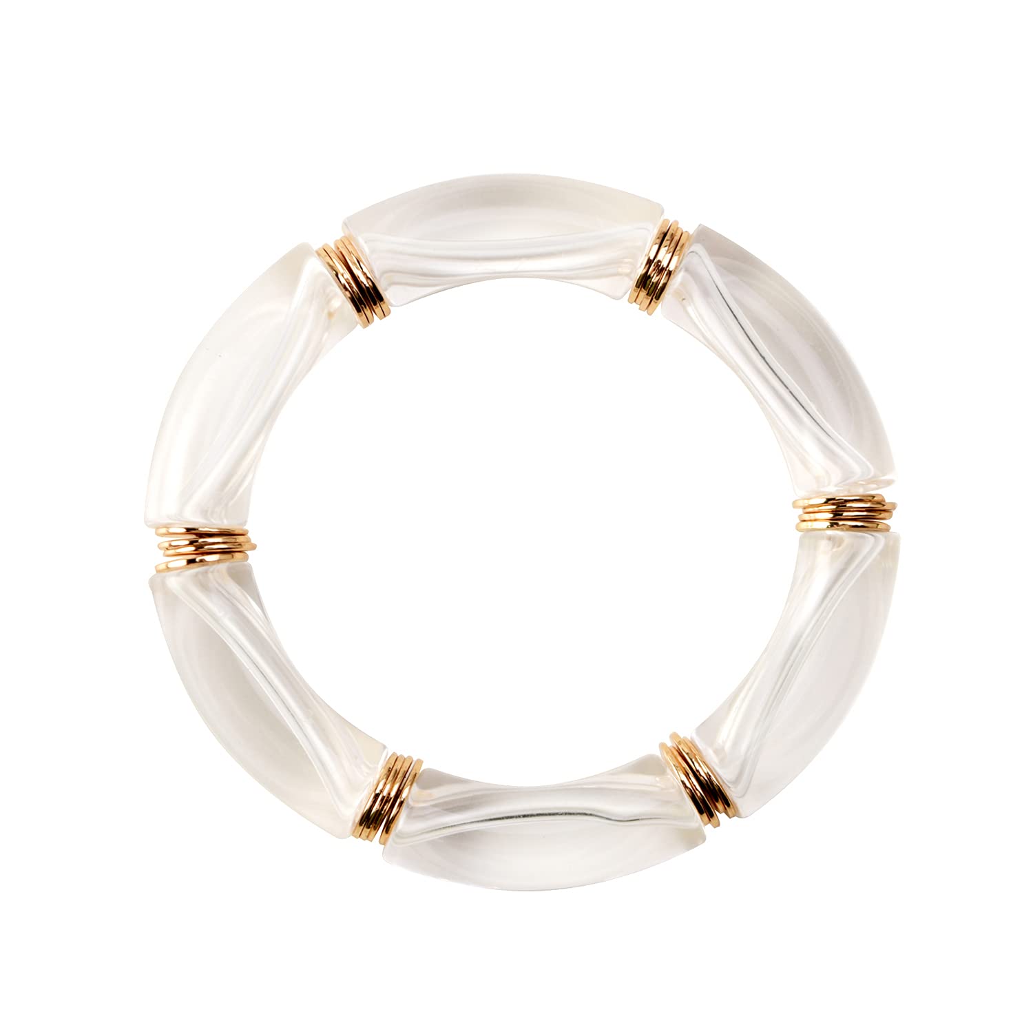 Chunky Bamboo Tube Bangles Bracelet - Stackable Curved Acrylic Beads with Colorful Design, Stretchable Friendship Bracelet for Women | Perfect for Boho Fashion, Layered Jewelry Looks and Gift Giving