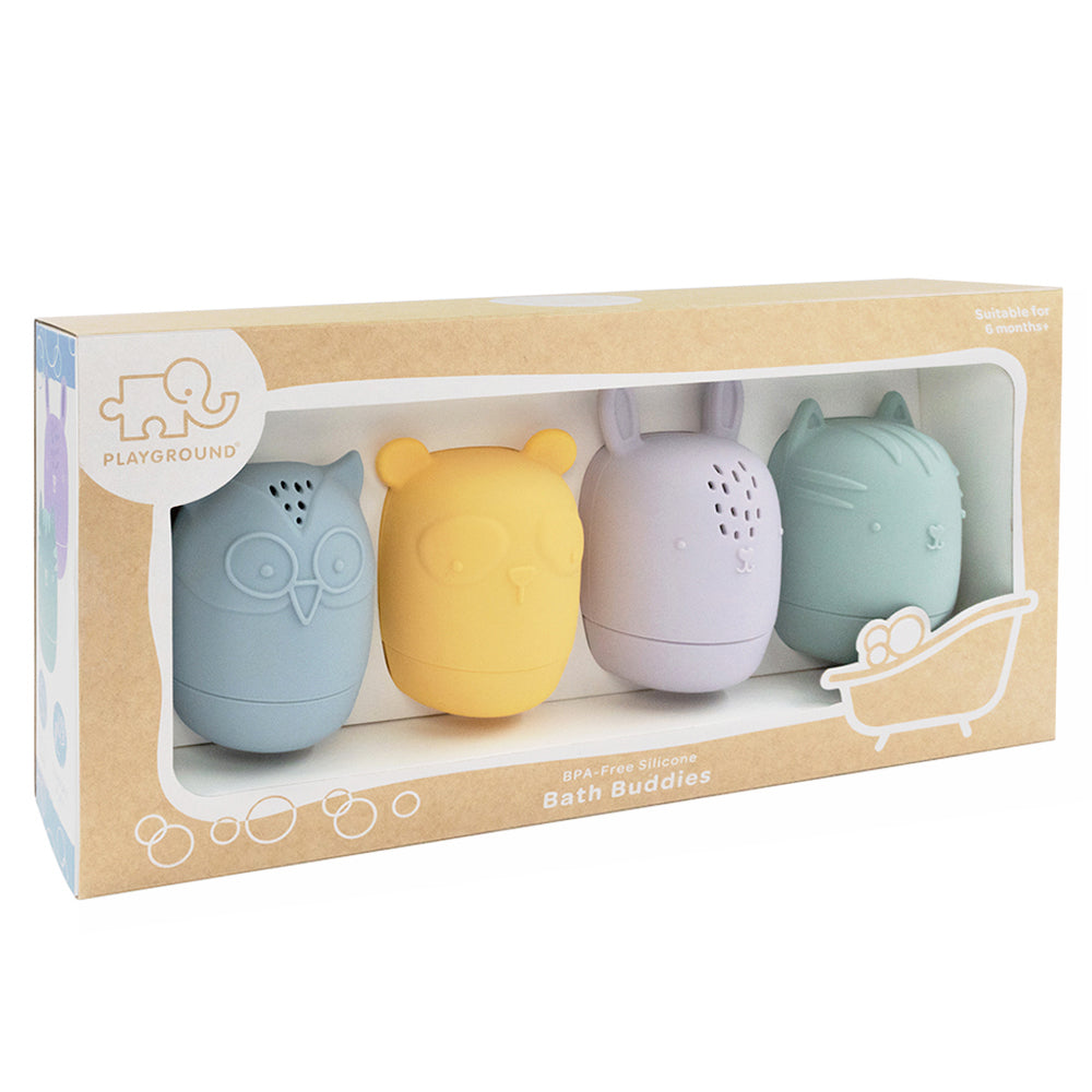 Non-Toxic Silicone Bath Toys for Toddlers - 4 Pack Fun Animal Shaped Bath Buddies - Perfect for Baby Bath Time, Sensory Play & Learning Colors