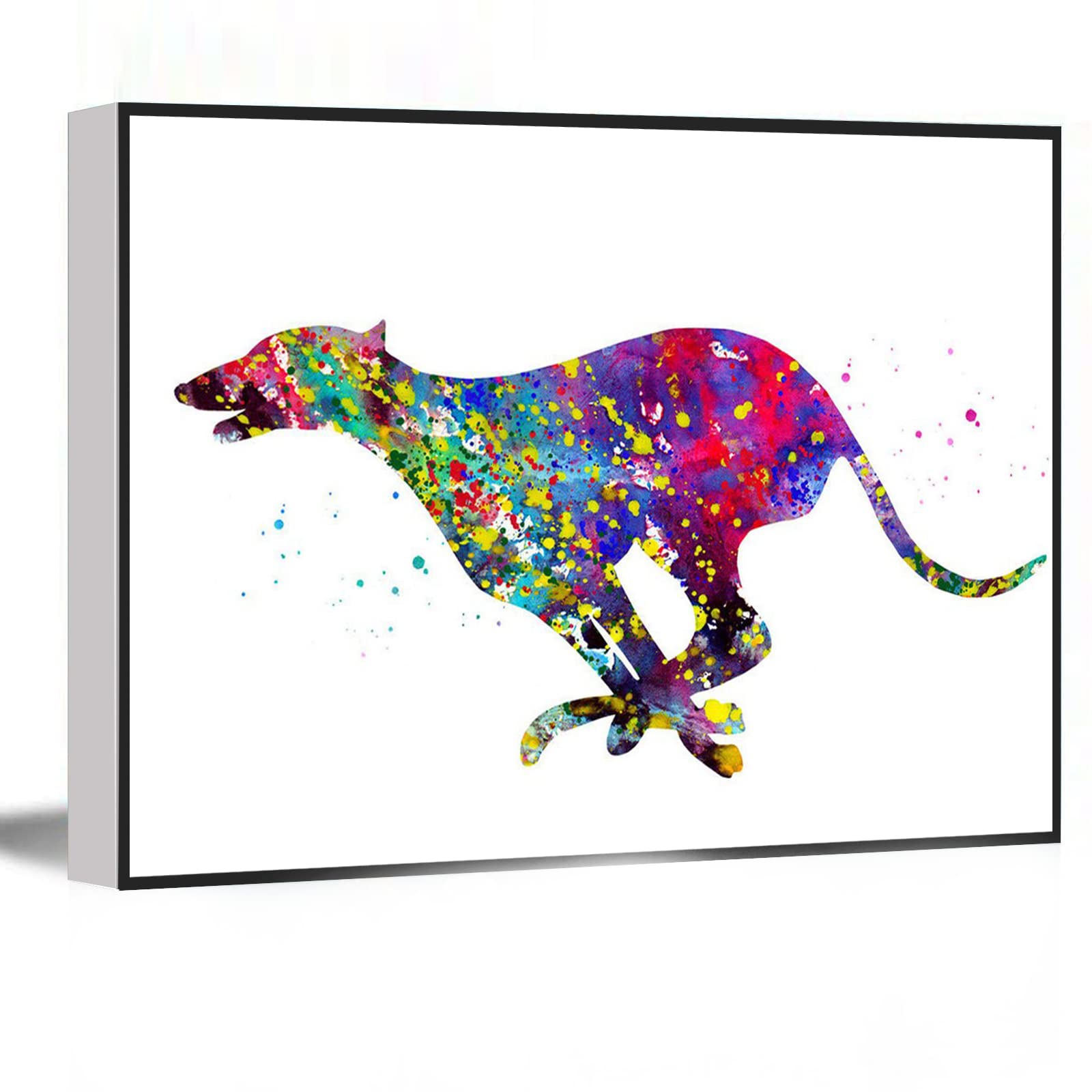 Greyhound Running Dog Watercolor Art Print - 16x24 Inch Framed Canvas Wall Decor for Living Room, Bedroom, Office | Modern Animal Painting for Home & Gift