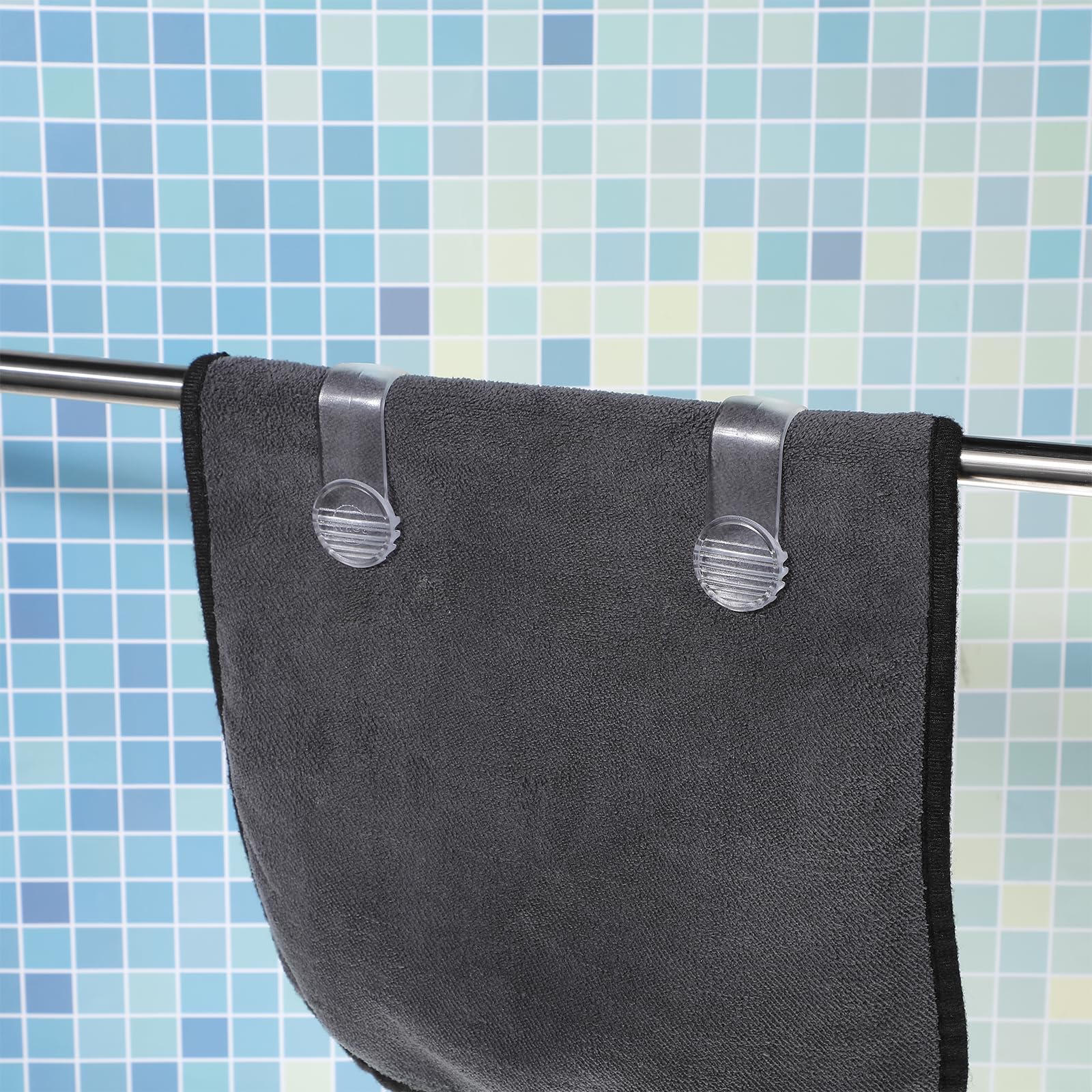 8 Pack Clear Towel Clips for Kitchen & Bathroom - Strong Grip Towel Clamps for Hand Towels, Chair Towels & Clothing - Perfect for Organizing Towels on Racks, Rods or Hanging Storage (Transparent)