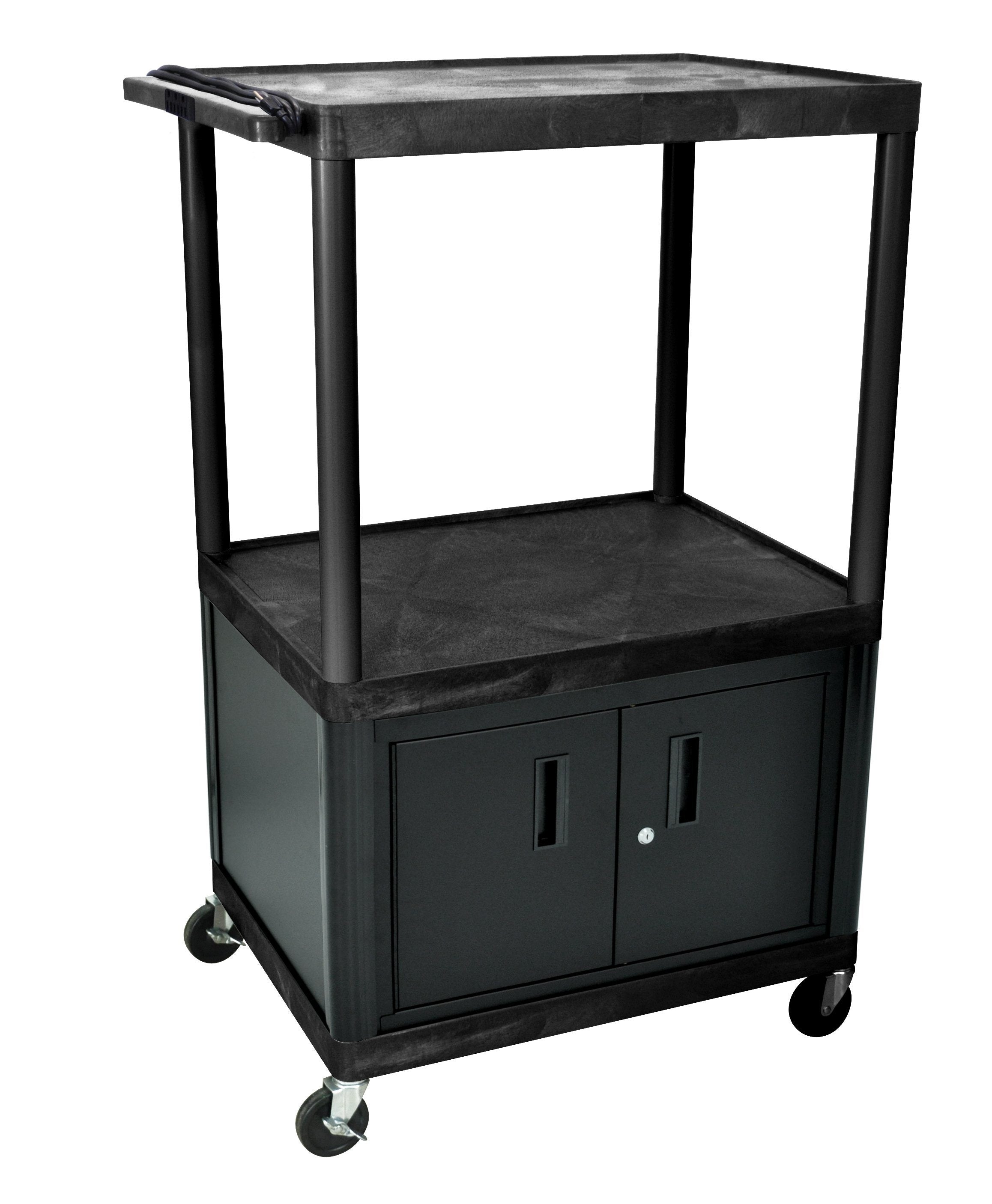 Luxor Black Endura 3-Shelf Presentation Cart with Cabinet - 54.25