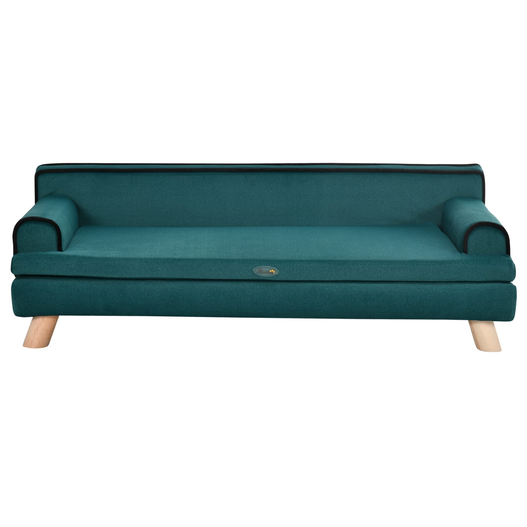 PawHut Large Dog Sofa Bed with Washable Cover & Wooden Legs - Elevated Foam Pet Couch for Medium & Large Dogs - Teal Color - Perfect for Living Room, Bedroom & Pet-Friendly Spaces