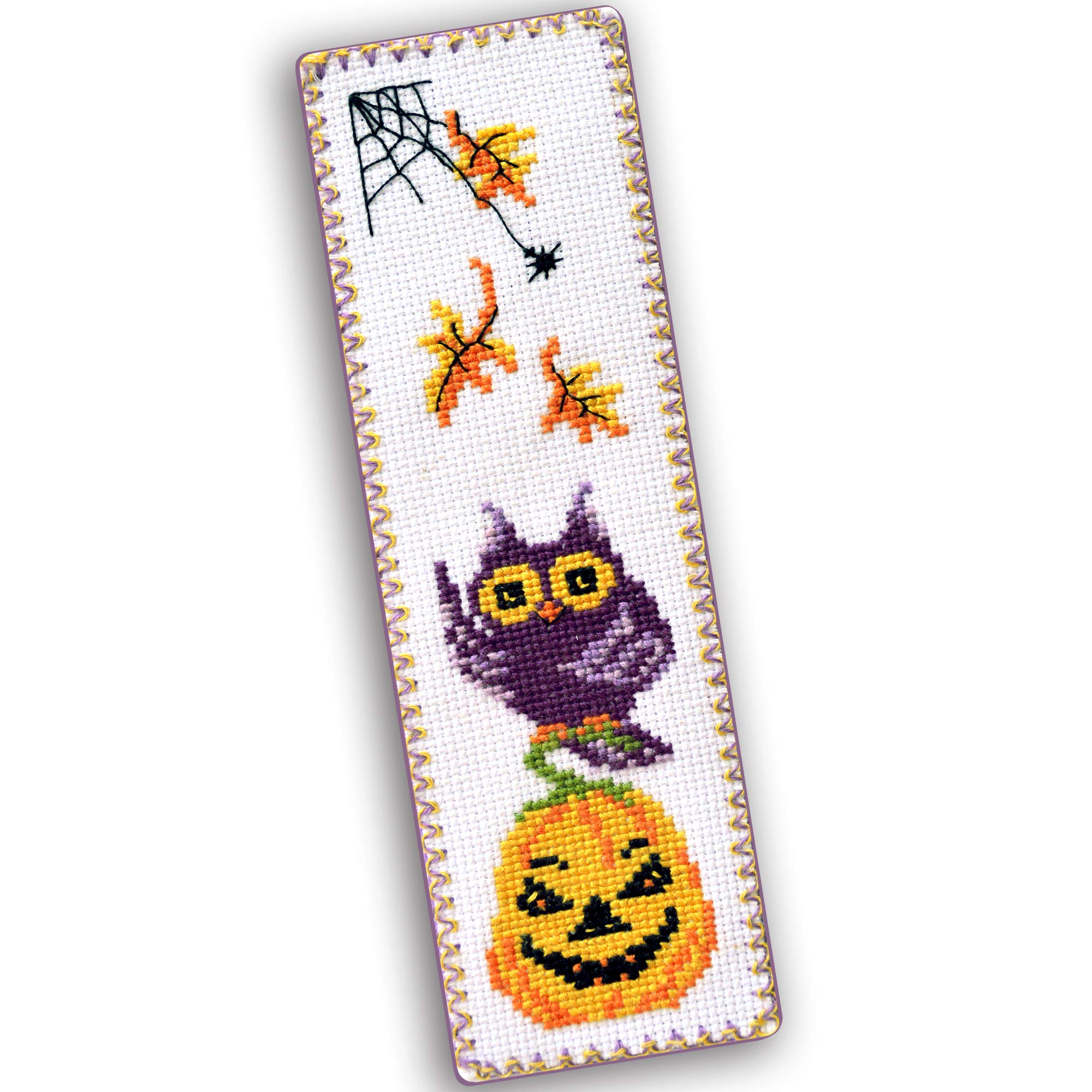 Halloween Owl Cross Stitch Kit - DIY Hand Embroidery Bookmark with Pumpkin Jack-o'-Lantern Design - Perfect for Halloween Decorations, Gifts & Craft Projects