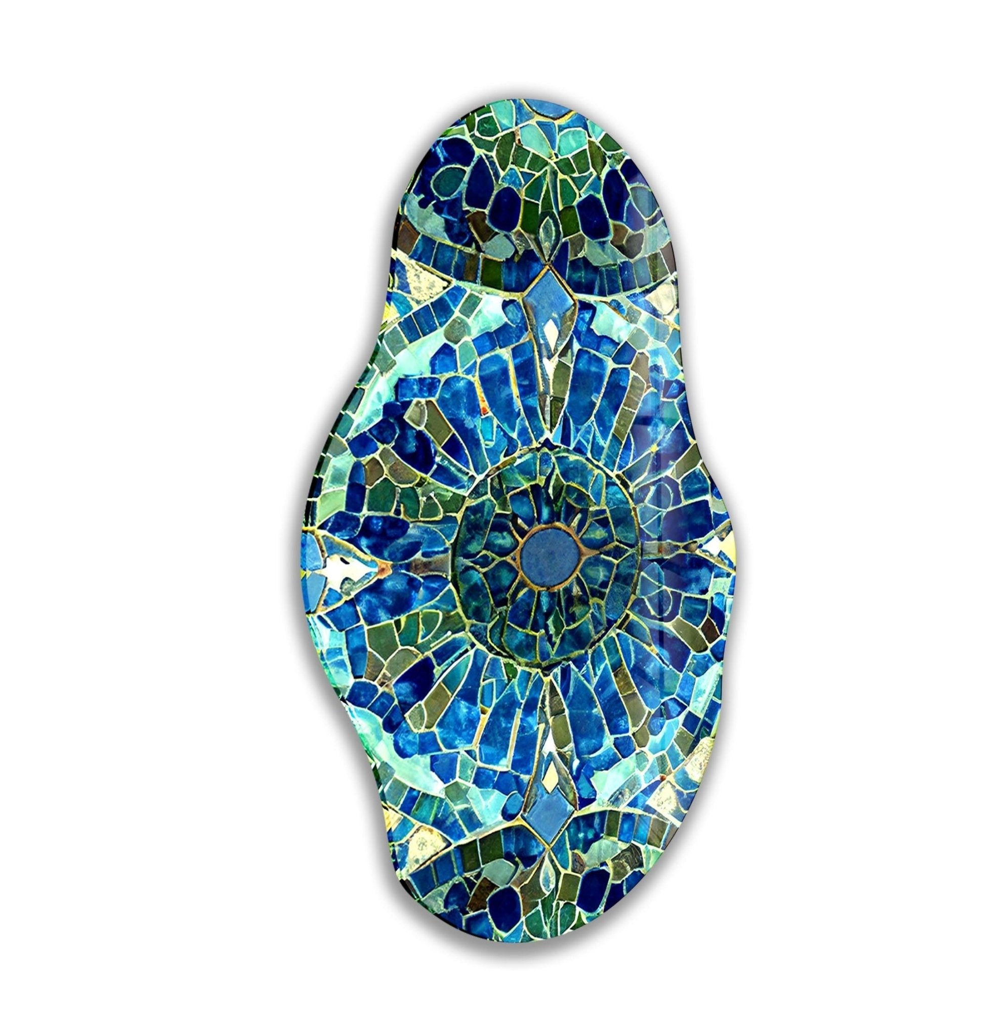 Handmade Asymmetrical Blue Mosaic Glass Wall Art - Modern Abstract Home Decor for Living Room, Bedroom & Office