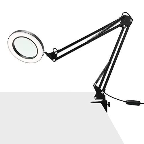 LED Magnifying Glass with 5X Magnification & 220° Adjustable Arm - 3 Color Light Modes for Sewing, Reading, Knitting - Perfect for Crafts, Jewelry Making & Close Work