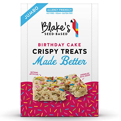 Blake’s Seed Based Jumbo Crispy Treats – Birthday Cake Flavor (12 Count) | Nut Free, Gluten Free, Dairy Free & Vegan Healthy Snacks | Low Calorie Organic Soy Free Snack for Kids & Adults | Perfect for School Lunches, Birthday Parties & On-the-Go Snacking
