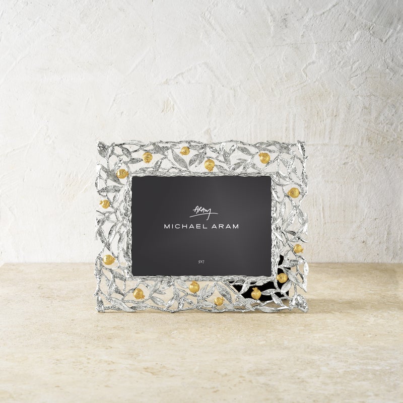 Elegant Pomegranate Silver & Gold 5x7 Photo Frame - Perfect for Wedding, Anniversary & Home Decor Gifts