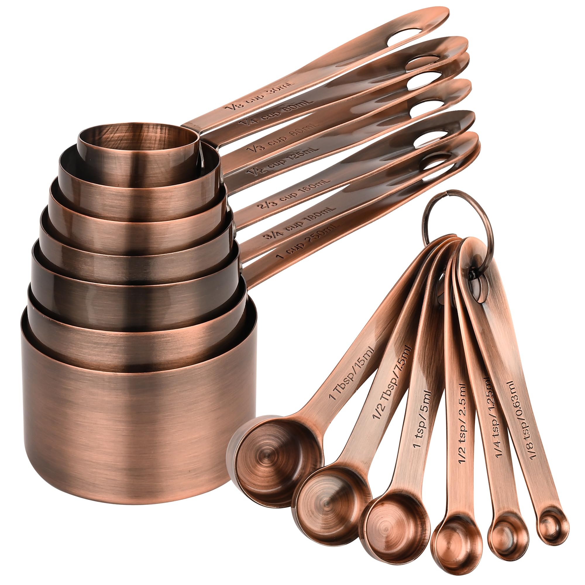 Premium Copper Measuring Cups and Spoons Set - 7-Piece Stainless Steel Measuring Cups & 6-Piece Spoons for Baking, Cooking, and Kitchen - Accurate Dry & Liquid Measurement Tools for Professional Chefs and Home Bakers | Ideal for Baking Cakes, Cookies, and Meal Prep