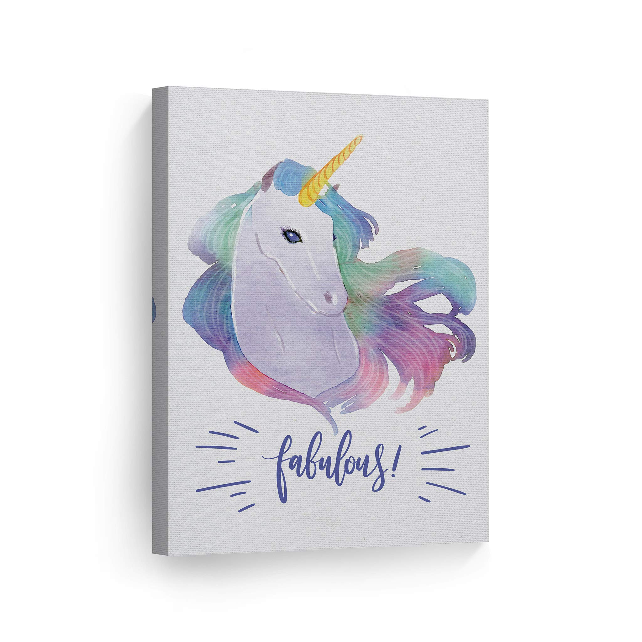 Fabulous Watercolor Unicorn Canvas Print - Kids Room Decor, Nursery Wall Art, Ready to Hang (36x24) | Made in USA | Perfect for Baby Shower Gifts & Children's Bedroom Decoration