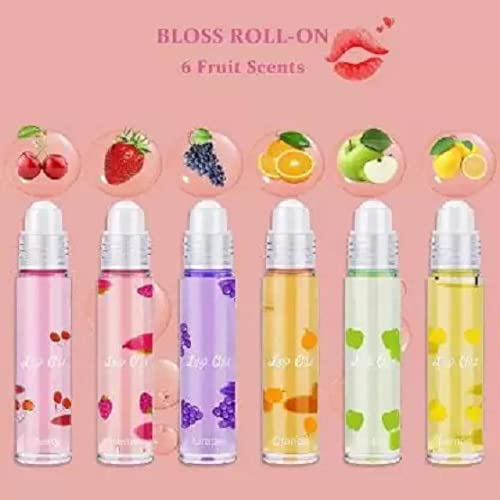 Hydrating Fruit Flavored Roll-On Lip Oil - Transparent Glossy Moisturizer for Dry Lips - Perfect for Daily Use, Makeup & On-the-Go Hydration