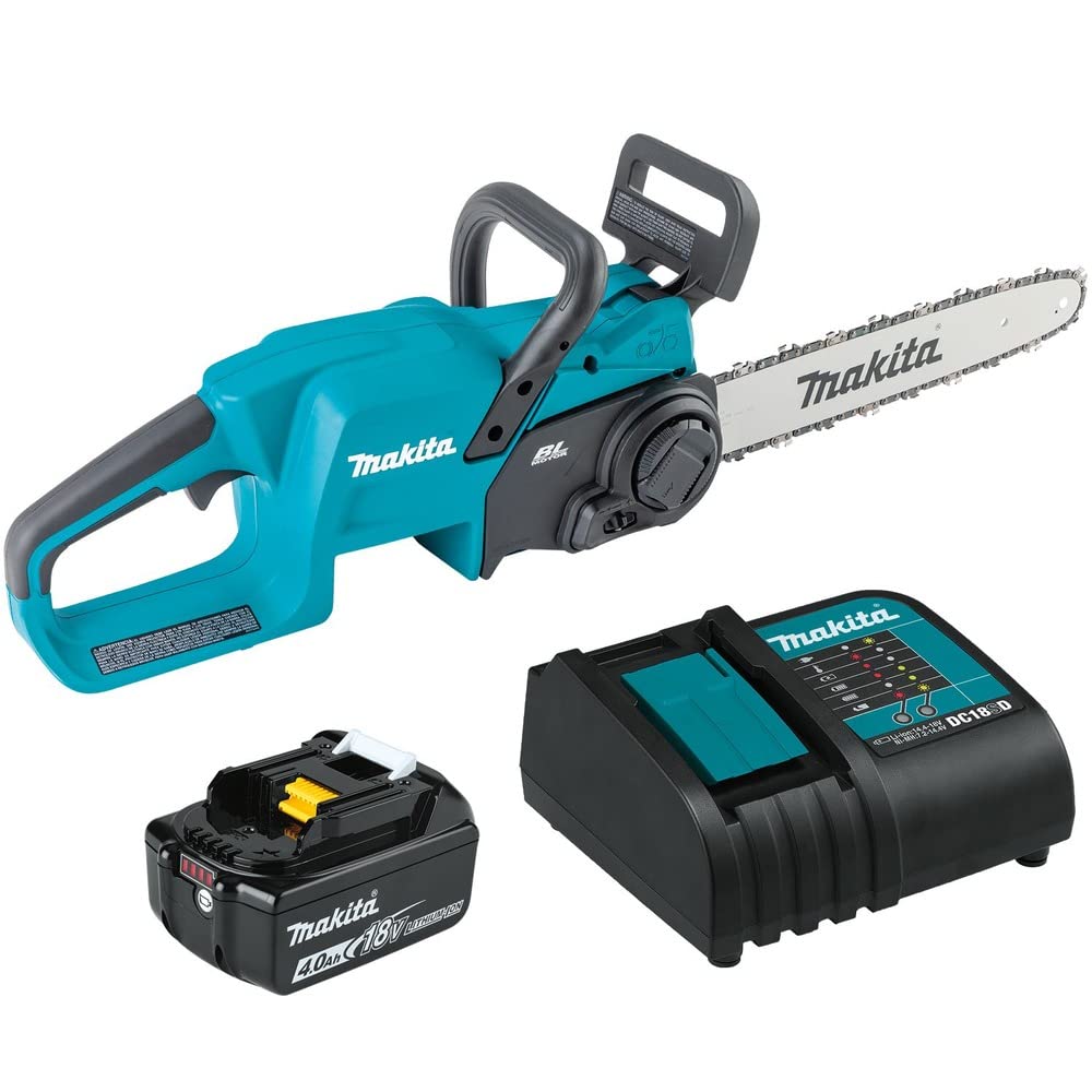 Makita XCU11SM1 18V LXT® Brushless Cordless Chainsaw Kit with 14-Inch Bar & 4.0Ah Battery - Lightweight Electric Chainsaw for Tree Trimming, Wood Cutting, and Yard Maintenance