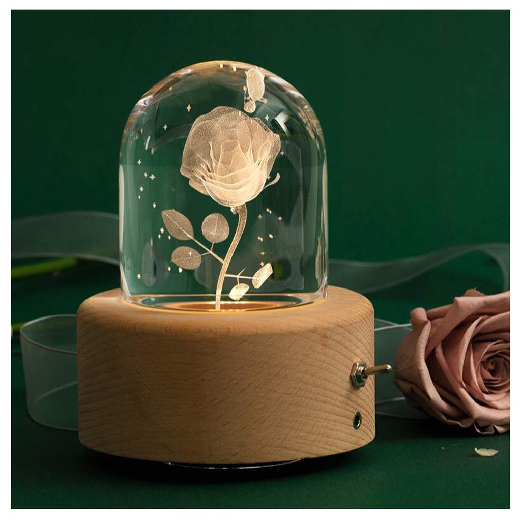 Crystal Ball Music Box with Rotating Rose & Castle in The Sky - Wooden Musical Jewelry Box for Christmas, Birthday, Anniversary Gifts - Perfect for Home Decor, Wedding Favors & Romantic Surprises
