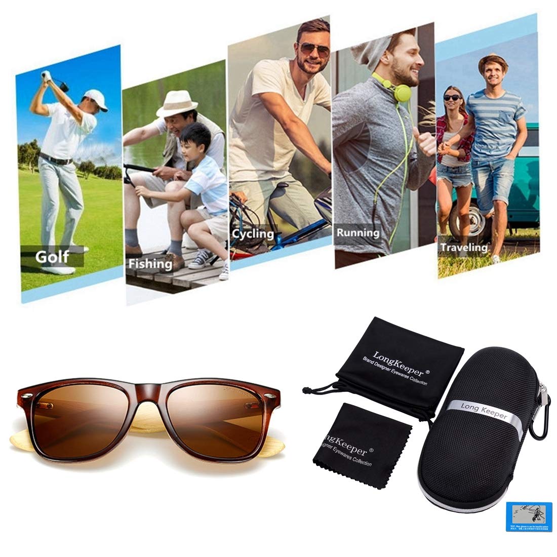 Polarized Bamboo Wood Sunglasses for Women & Men - UV Protection, Lightweight & Durable - Perfect for Driving, Beach, Outdoor Activities