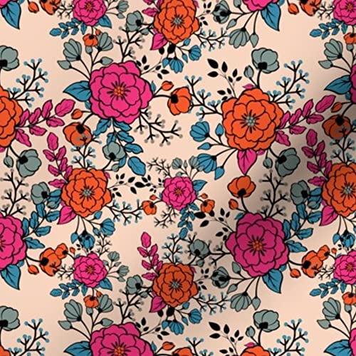 Bright Rose Floral Pink Orange Bird Print Minky Fabric by Spoonflower - Fat Quarter for Sewing Baby Blankets, Quilt Backing & Plush Projects - Soft & Cozy Nursery Decor, DIY Crafting, Home Décor