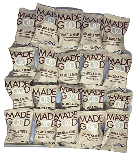 Organic Chocolate Chip Granola Minis - 20 Pack (0.85oz Each) | Healthy Snack for Kids & Adults | Perfect for Lunch Boxes, Hiking, Office & On-the-Go | Includes Free Recipe Card | Gluten-Free Granola Bites | Crunchy Energy Snacks