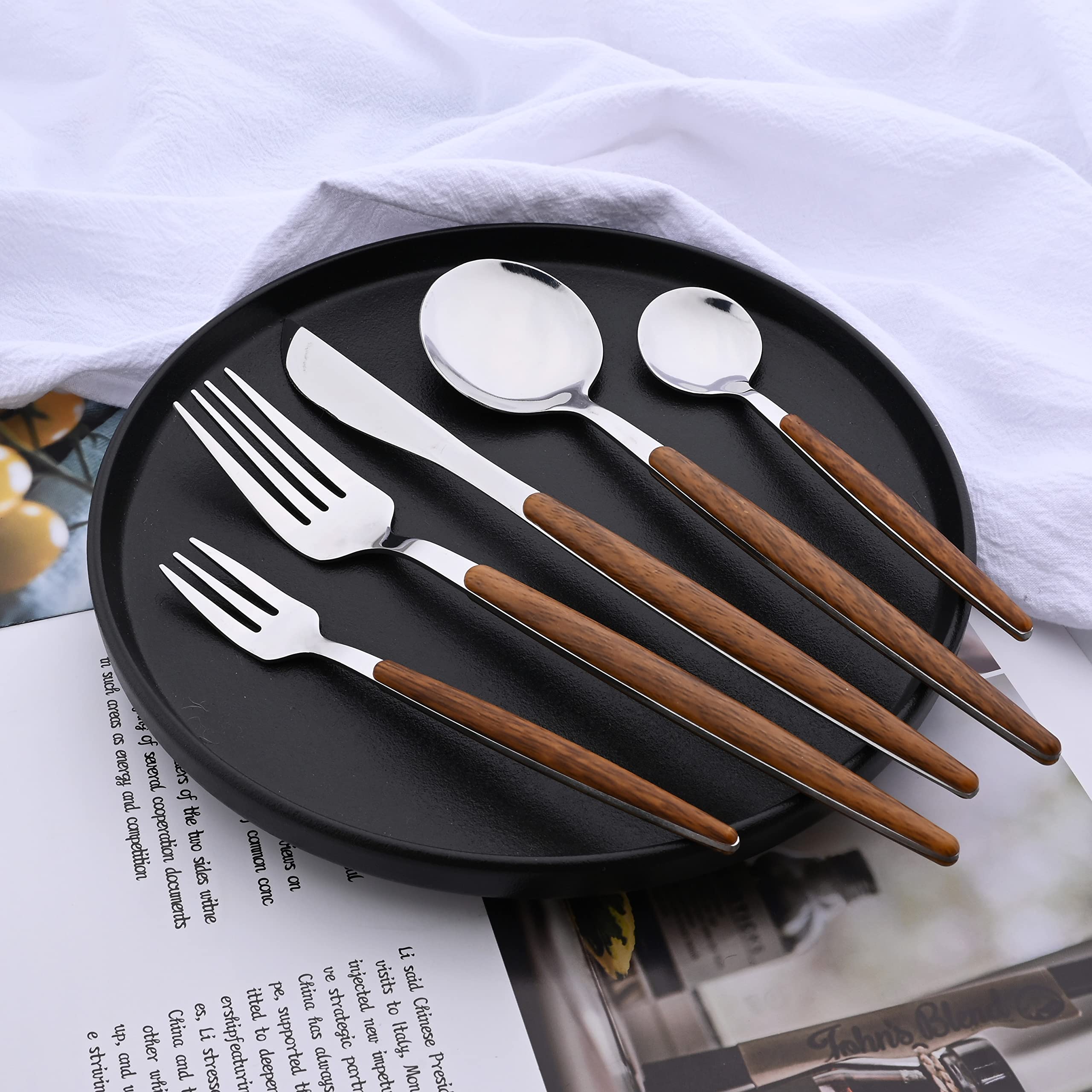 6-Piece Stainless Steel Dinner Forks Set with Wooden Effect Handle - Mirror Finish, Dishwasher Safe - Perfect for Home, Kitchen, Restaurant & Hotel Use (8.27 Inches) - Ideal for Fine Dining, Dinner Parties & Everyday Meals