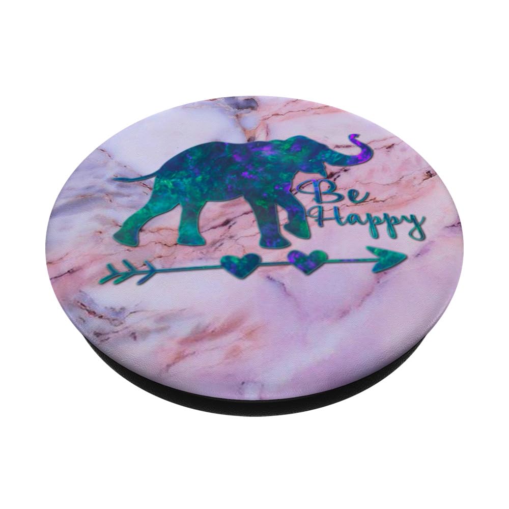 Teal Blue Purple Elephant Phone Grip - Be Happy PopSockets PopGrip with Pink Grey Base, Perfect for Smartphones, Tablets, and Daily Use