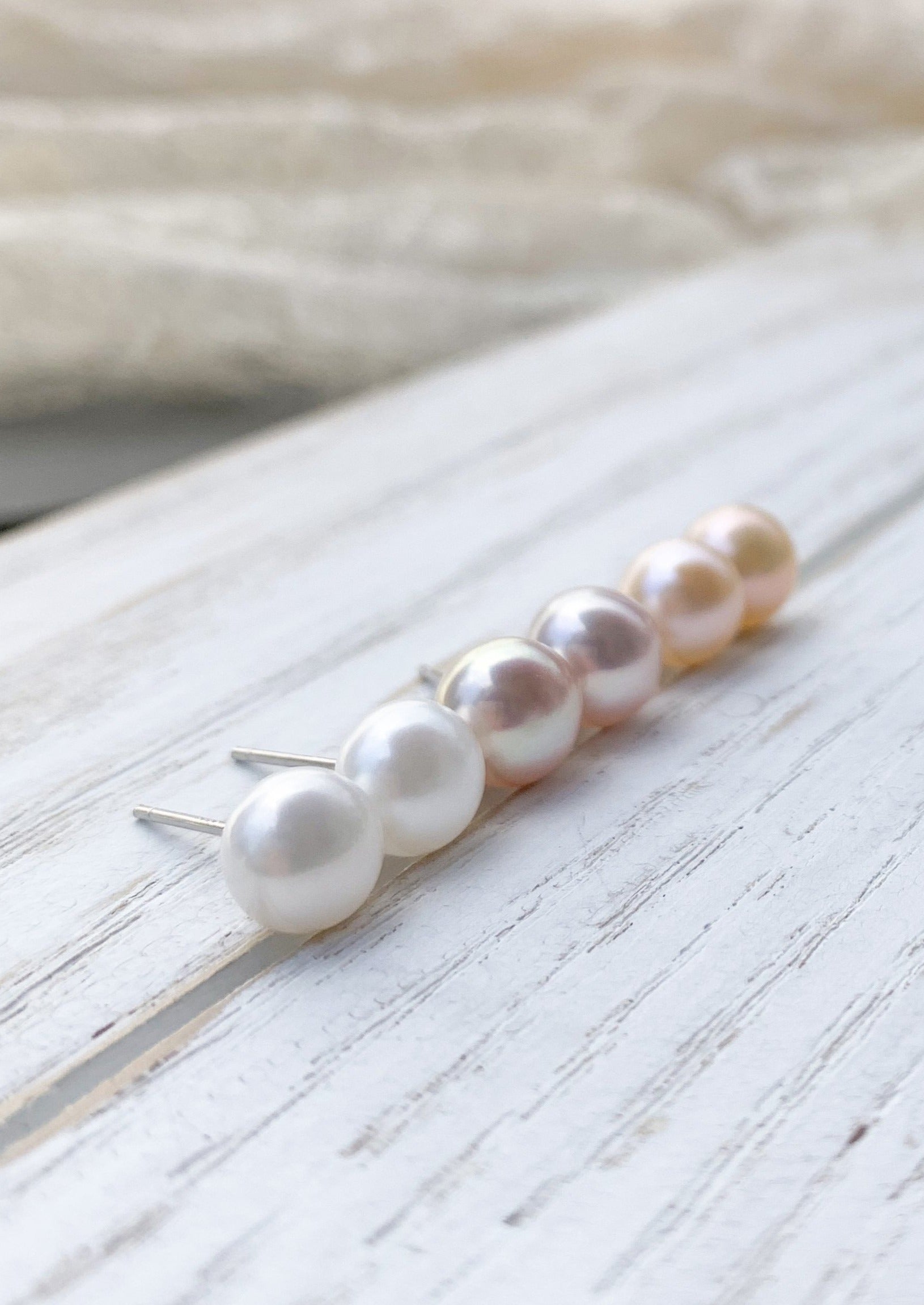 7mm Freshwater Pearl Stud Earrings for Women - Classic Round White Pearl Earrings - Bridal Party Gifts, Wedding Jewelry, Anniversary Present, Birthday Gift for Her
