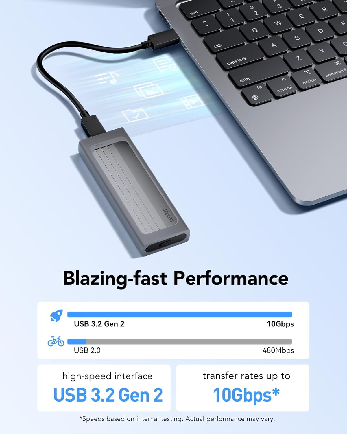 Lexar E300 M.2 NVMe SSD Enclosure - USB 3.2 Gen 2 (10Gbps) External Hard Drive Case with 1050MB/s Speed - Perfect for Gaming, Video Editing & Data Backup