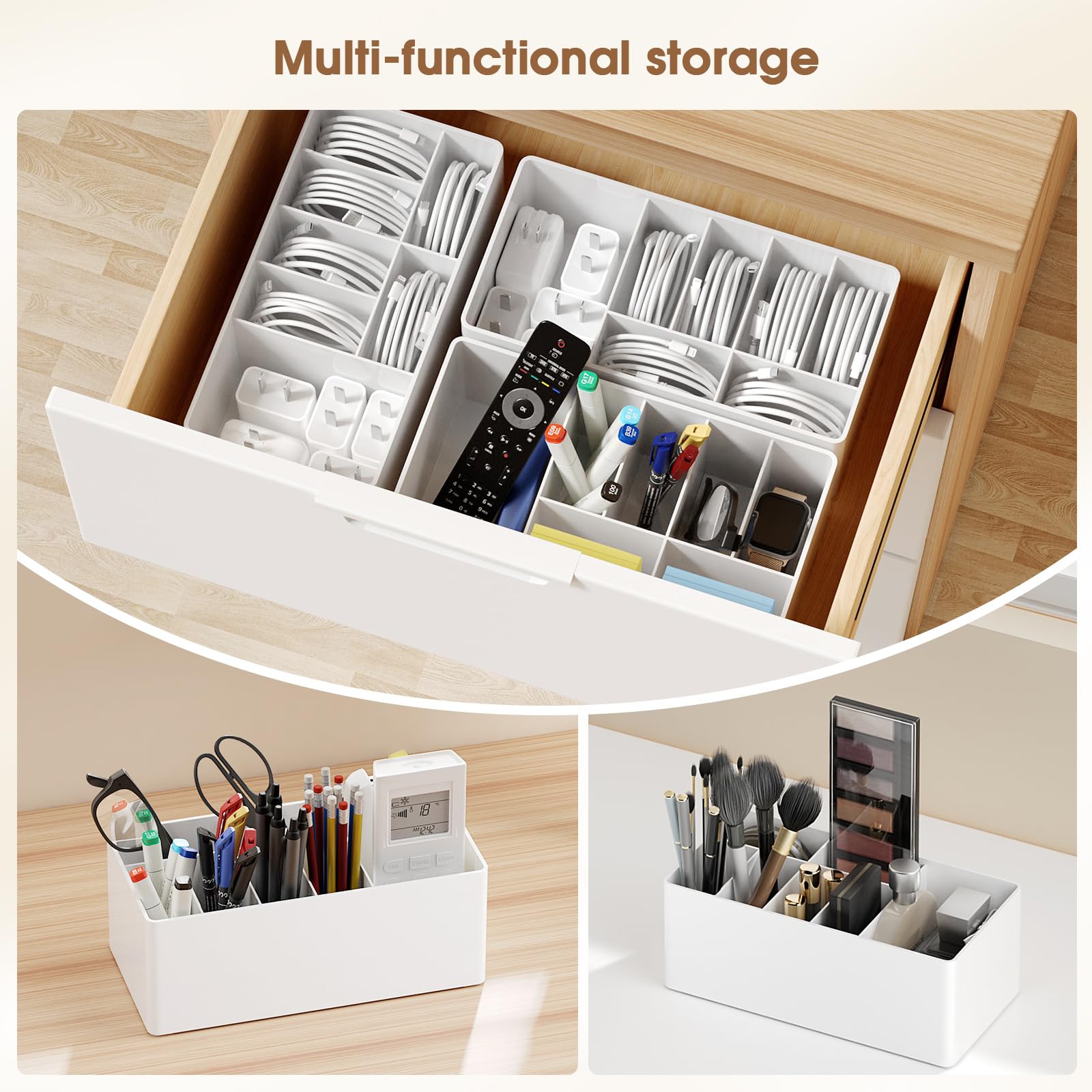 Premium Cable Organizer Box - Neat Charger & Cord Storage Solution (1 Pack, White) | Perfect for Home, Office & Travel Accessories Organization