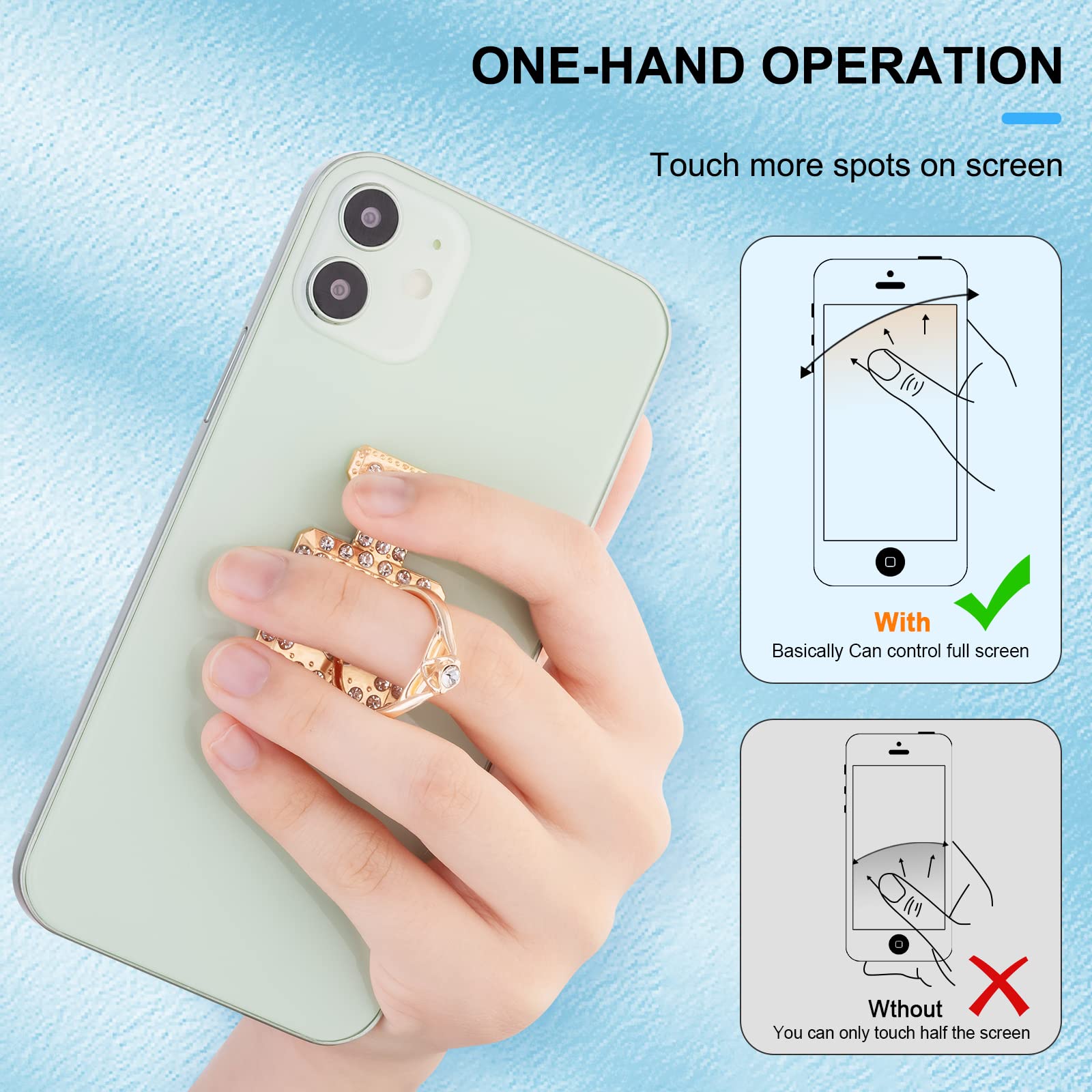 Sparkly Gold Phone Ring Holder Grip for iPhone - Cute Pop Stand for Secure Grip