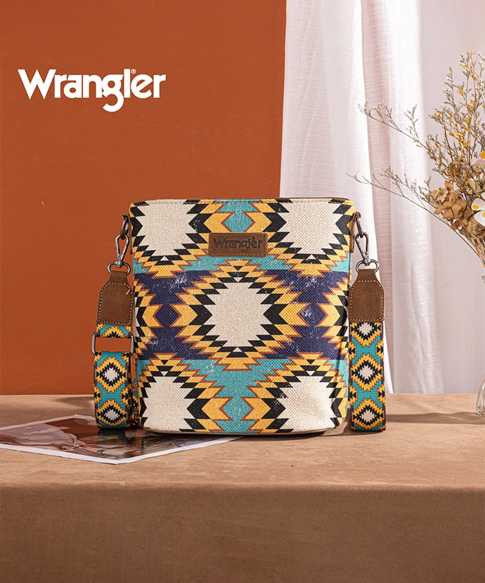 Wrangler Dual-Sided Print Canvas Shoulder Bag for Men & Women - Stylish Crossbody Purse for Travel, Work, and Everyday Use