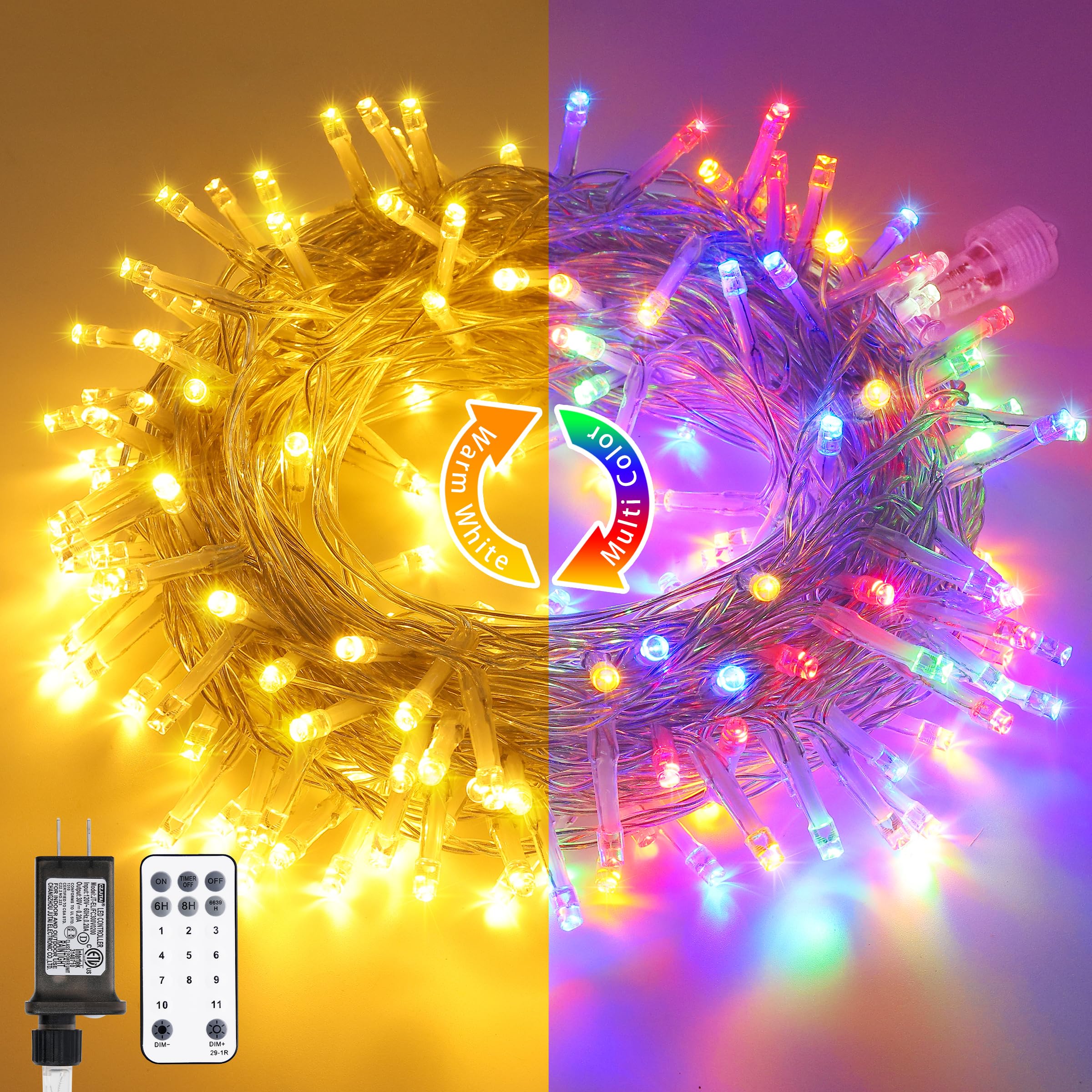 JMEXSUSS 200 LED Christmas String Lights Outdoor Waterproof - 66ft Color Changing Plug in Lights with Warm White & Multicolor Options for Trees, Yard, Wedding, Xmas Party | Perfect for Holiday Decorations, Garden Lighting, and Festive Events