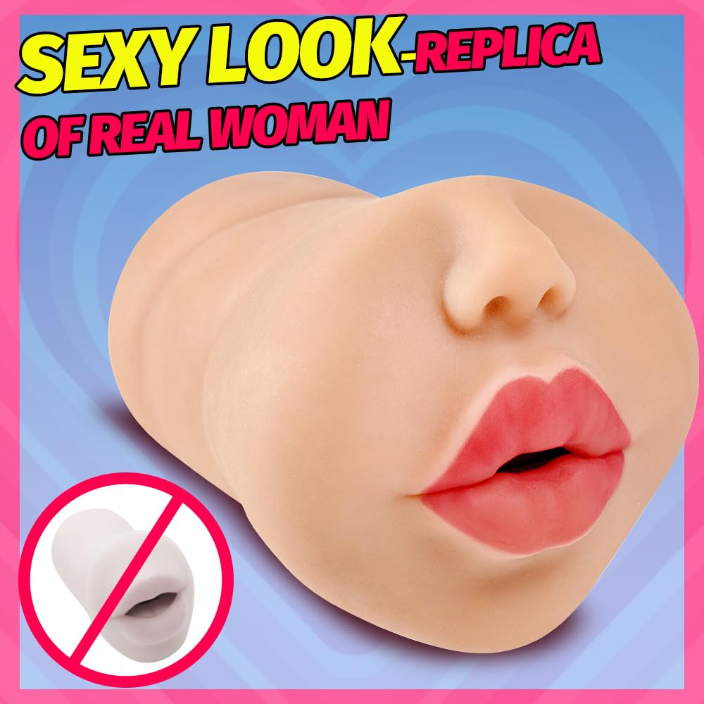 Realistic Mouth Male Masturbator with Teeth & Tongue - Deep Throat Pocket Pussy Blowjob Stroker for Men | Adult Sex Toy for Oral Pleasure & Solo Play (Light Brown) | Perfect for Discreet Masturbation, Couples Play & Enhancing Intimacy