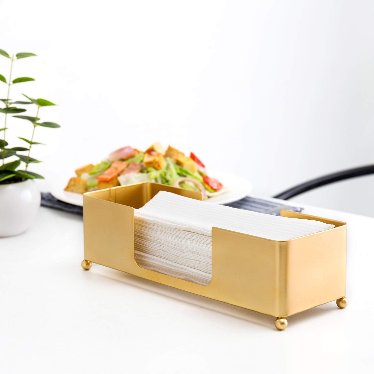 MyGift Brass Paper Towel Holder Tray - Countertop & Tabletop Dispenser for Folded Paper Towels | Commercial & Home Use | Perfect for Kitchen, Bathroom & Office