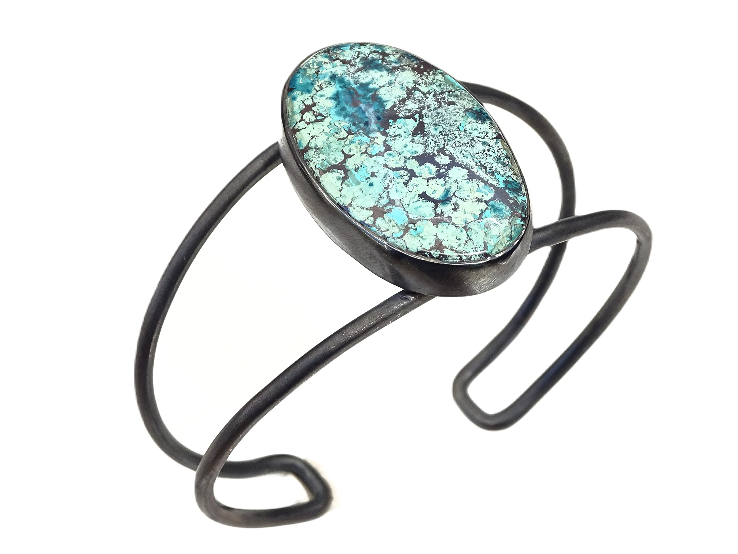 Turquoise Cuff Bracelet in Silver & Black - Handmade Southwestern Jewelry, Birthstone Gift for Wife | Perfect for Boho Fashion, Casual Wear & Special Occasions