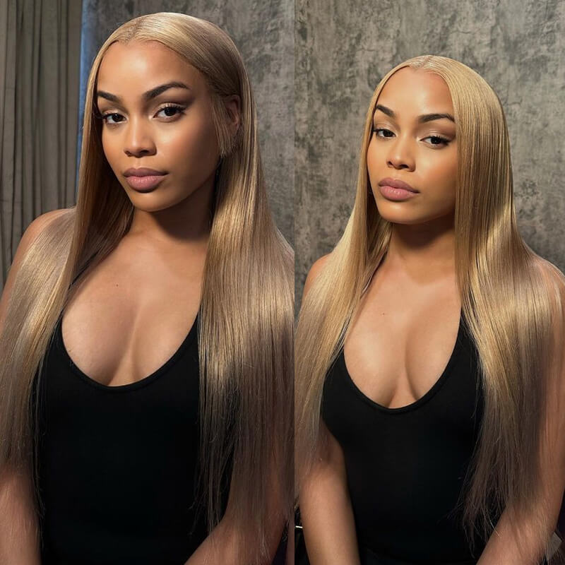 Eullair Glueless Honey Blonde Lace Frontal Wig - Bombshell Brown Girl Ash Blonde Straight & Body Wave Human Hair Wig for Women | Perfect for Daily Wear, Parties & Special Occasions