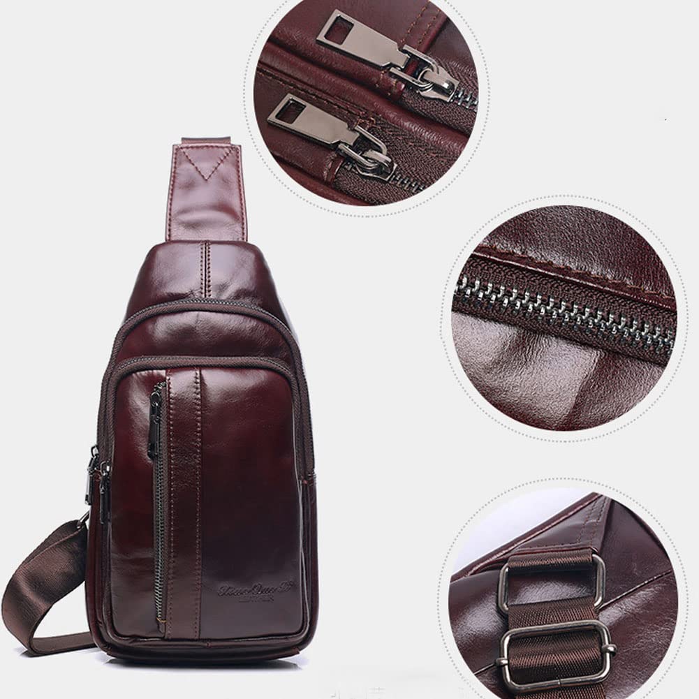 Leathario Genuine Leather Crossbody Sling Bag for Men - Multipurpose Chest Shoulder Backpack - Compact Daypack for Travel, Hiking, Work & Daily Commute