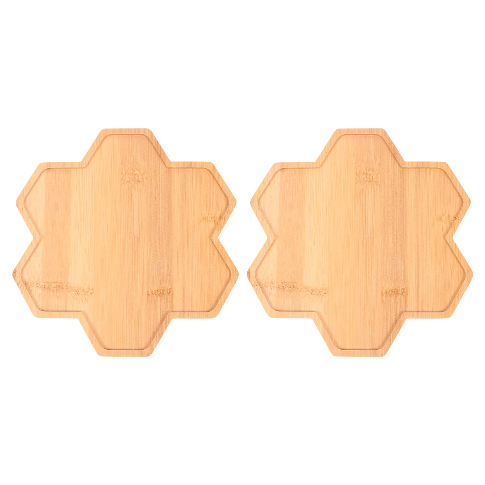 Hemoton 2-Pack Hexagonal Bamboo Plant Saucers - Drip Trays for Indoor Flower Pots | Perfect for Succulents, Herbs & Houseplants on Windowsills & Tabletops