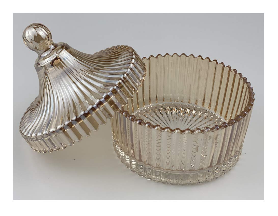 10Oz Crystal Glass Candy Dish with Lid - Decorative Covered Food Storage Container for Sugar, Cookies, Biscuits & Seasonings - Perfect for Home Kitchen, Party Serving & Gift Giving (280ML, Brown)