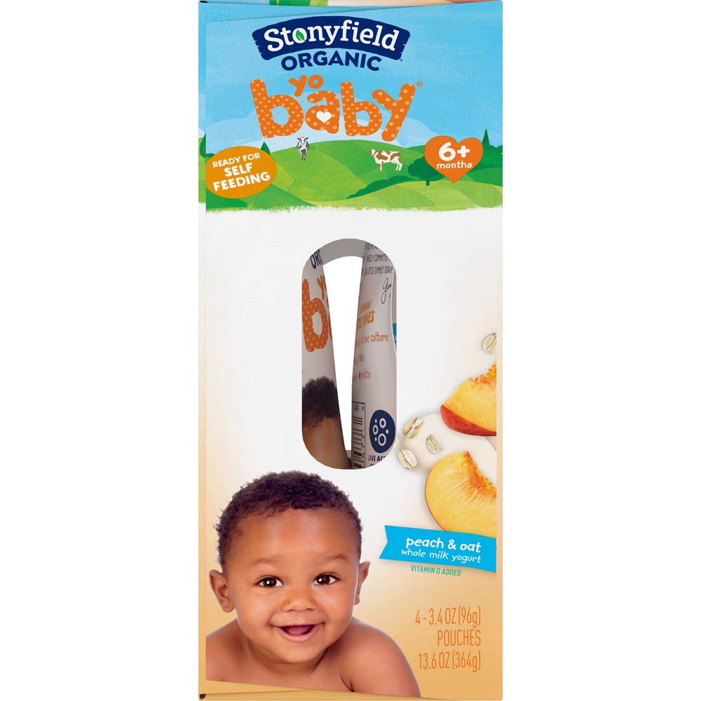 Organic YoBaby Whole Milk Peach & Oat Yogurt Pouches for Babies 6+ Months - 3.4 oz (4 Pack) | Healthy Snack for Toddlers | Perfect for On-the-Go, Daycare & Lunchboxes